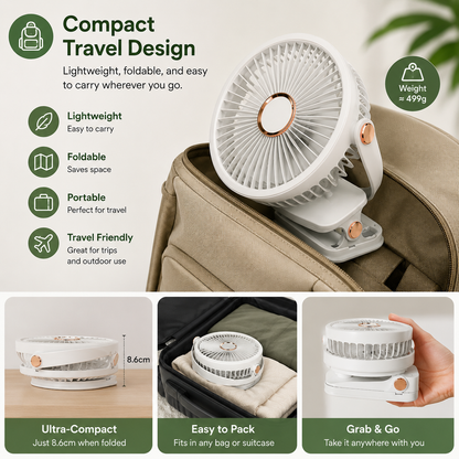 Wireless Portable Mini Clip Fan With Light