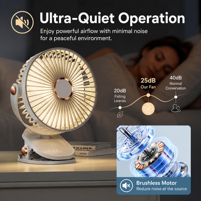 Wireless Portable Mini Clip Fan With Light