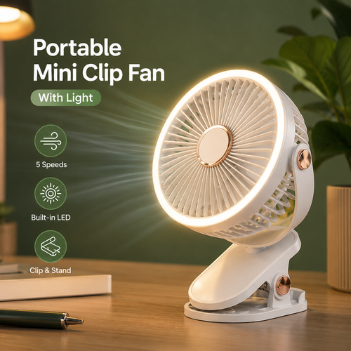 Wireless Portable Mini Clip Fan With Light