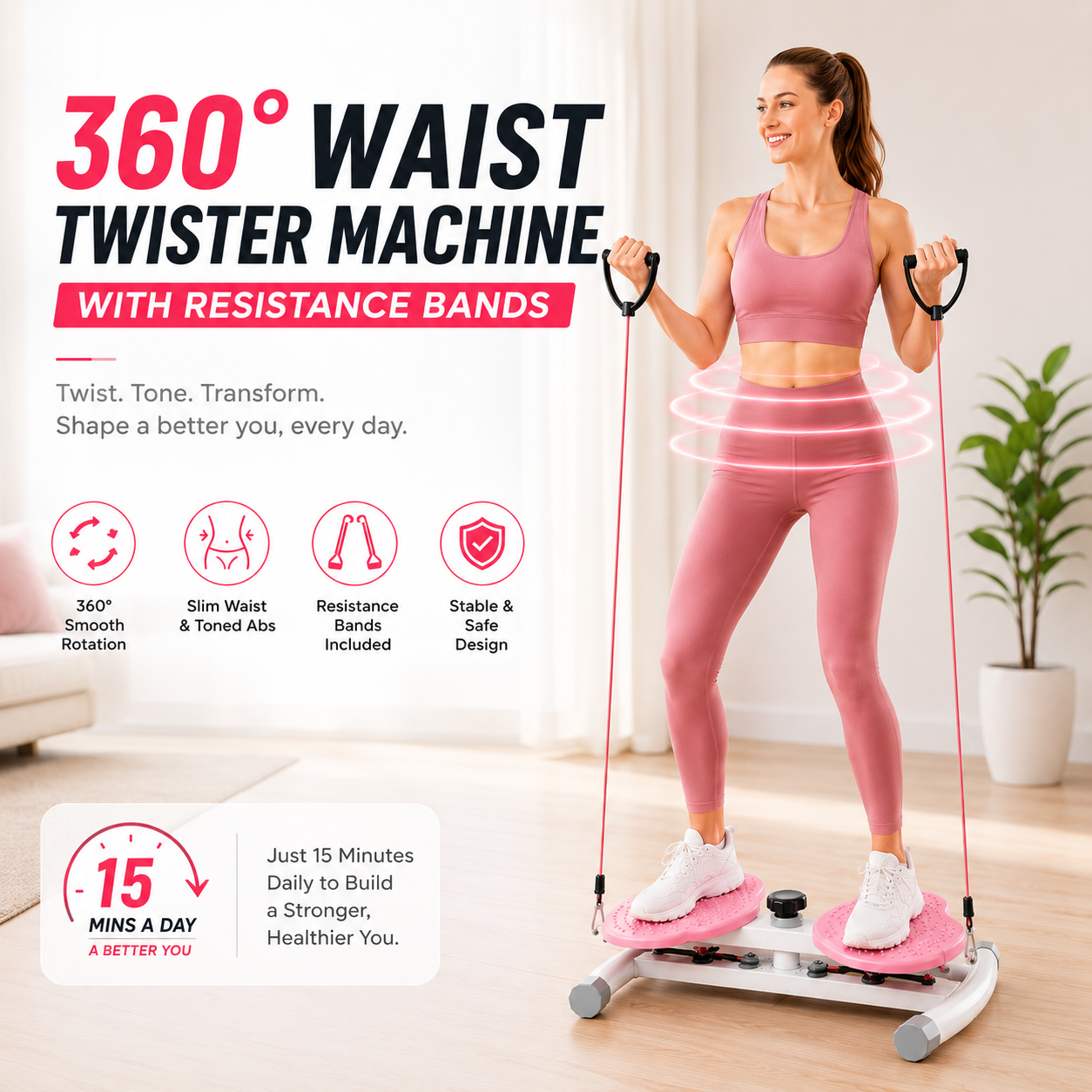 360° Waist Twister Machine With Resistance Bands