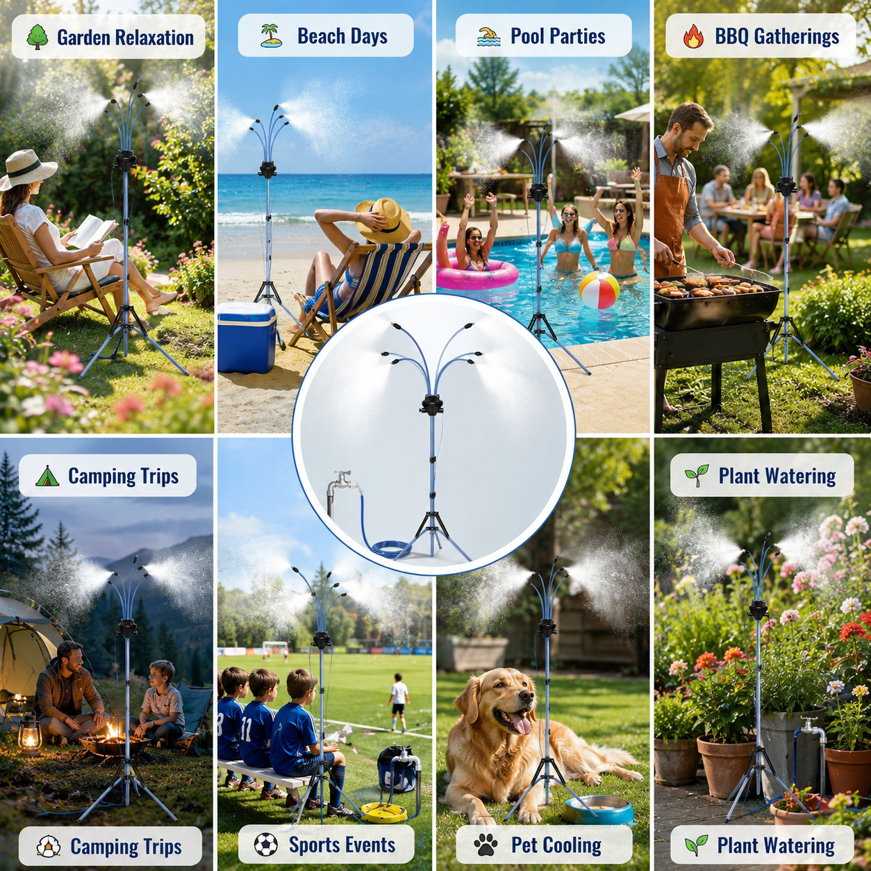 Portable Outdoor Cooling Misting Tripod Stand (Adjustable Height)