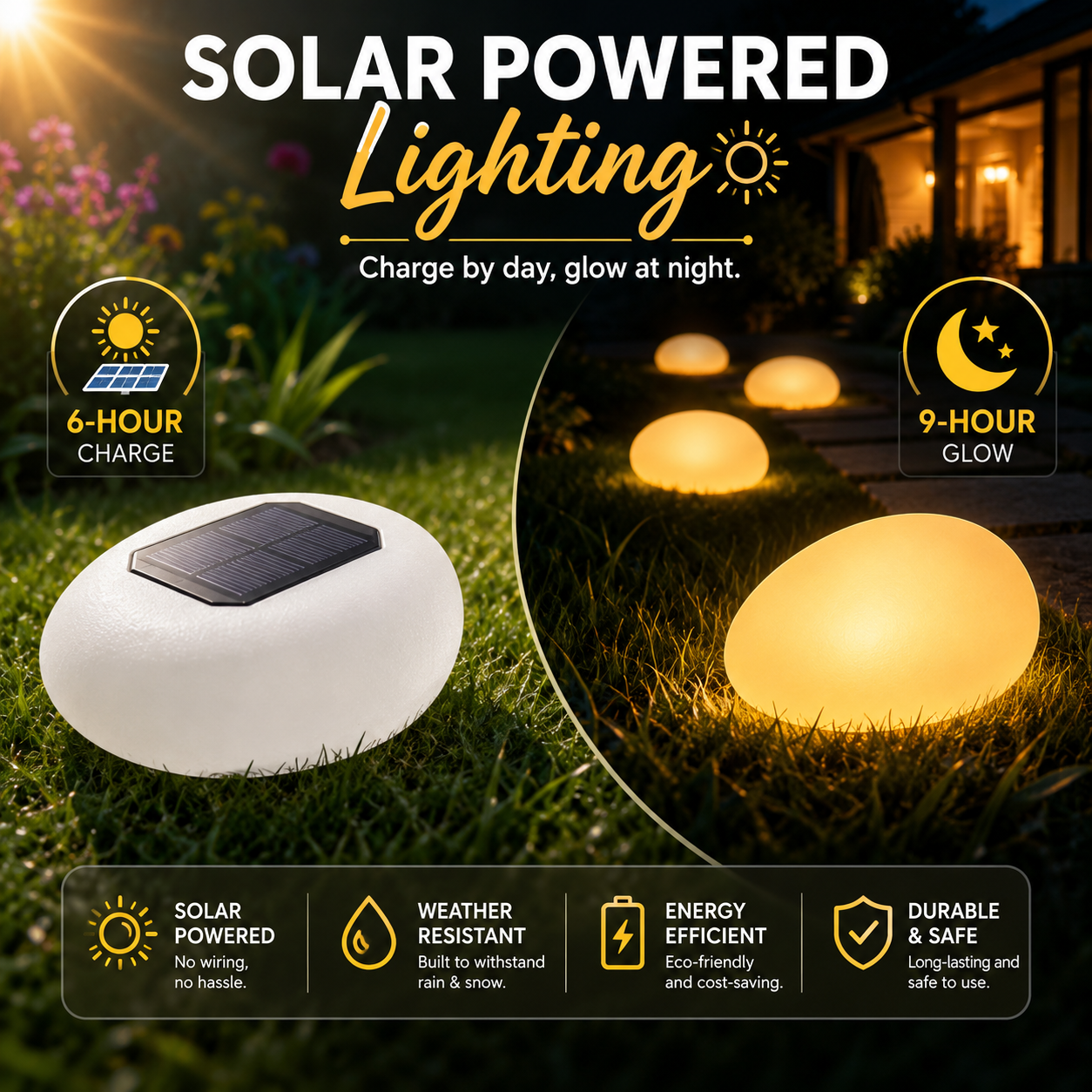 Solar Powered Glowing Pebble Lights