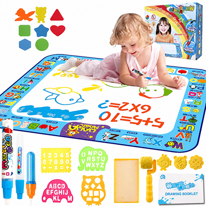 Magic Water Drawing Mat For Kids (Free Stencils & Roller)