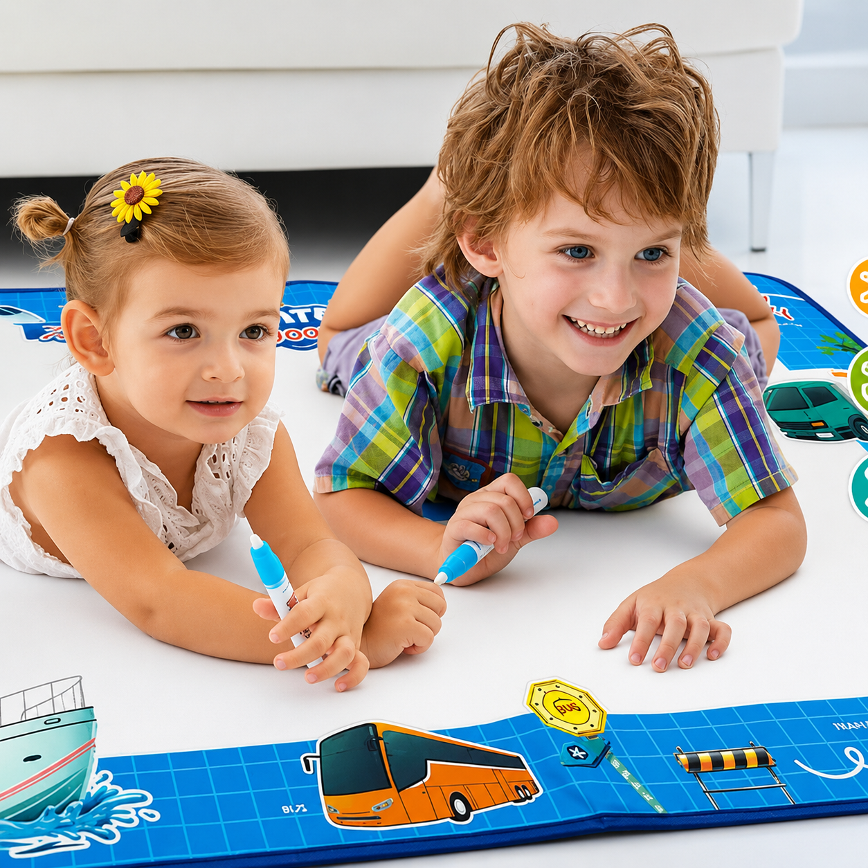 Magic Water Drawing Mat For Kids (Free Stencils & Roller)