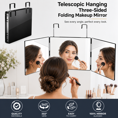Trifold Adjustable Hanging Mirror With LED Light