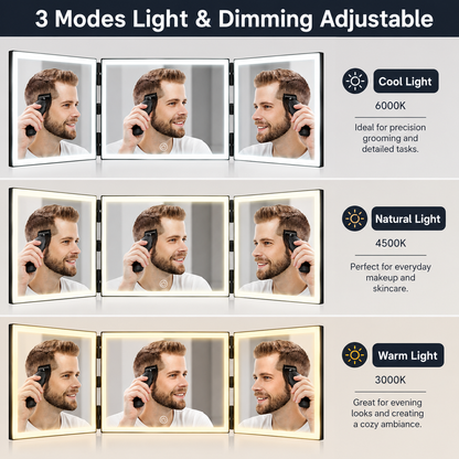Trifold Adjustable Hanging Mirror With LED Light