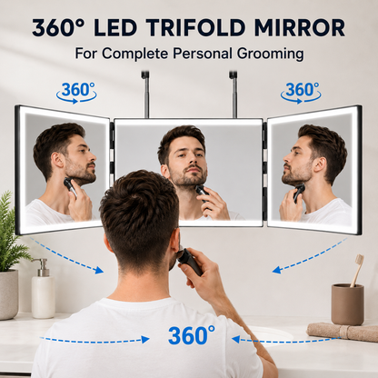 Trifold Adjustable Hanging Mirror With LED Light