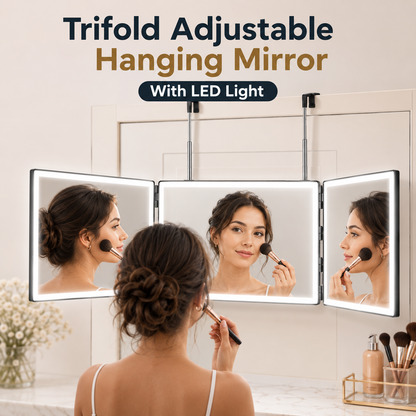 Trifold Adjustable Hanging Mirror With LED Light