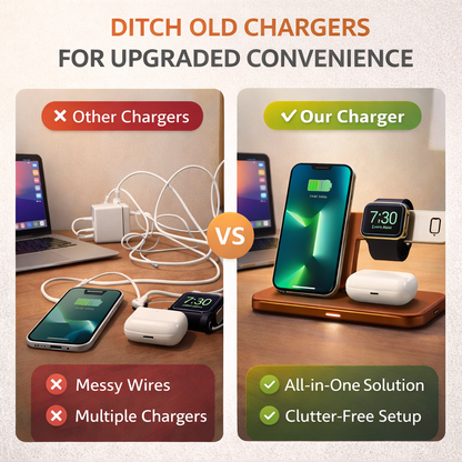 3 In 1 Foldable Magnetic Wireless Charger With Premium Leather