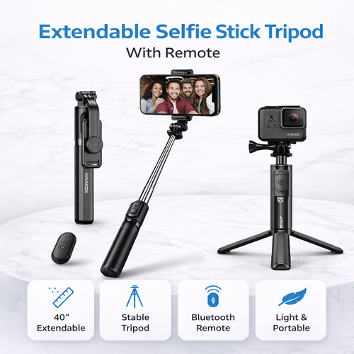 3 in 1 Extendable Selfie Stick Tripod With Remote
