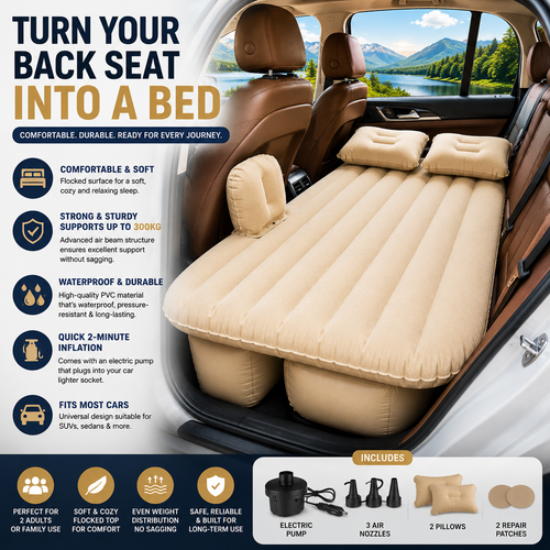 Portable Car Backseat Inflatable Air Mattress Bed with 2 Pillows