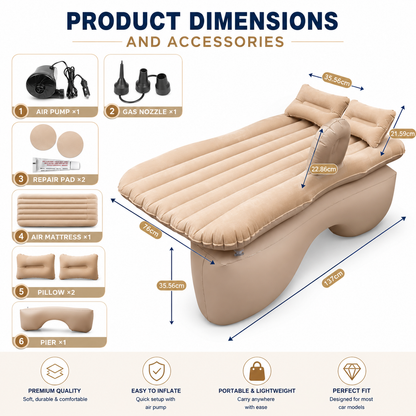 Portable Car Backseat Inflatable Air Mattress Bed with 2 Pillows