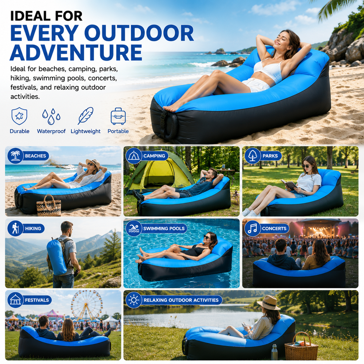 Inflatable Waterproof Air Sofa/Bed With Pump