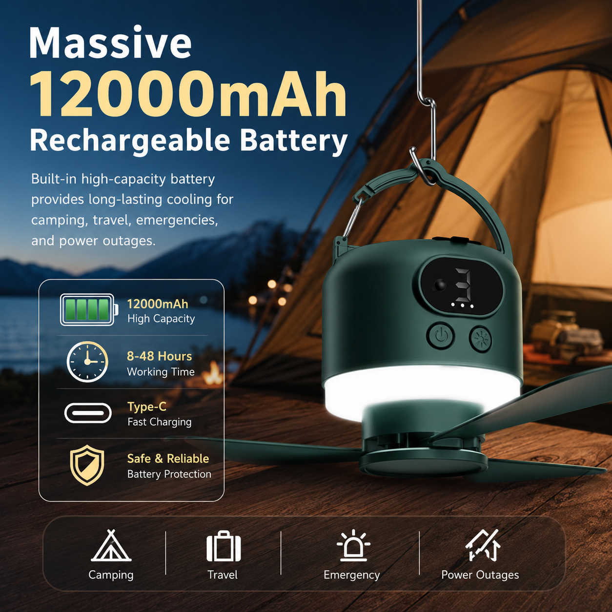 Portable Ceiling Fan LED Light With Remote Control