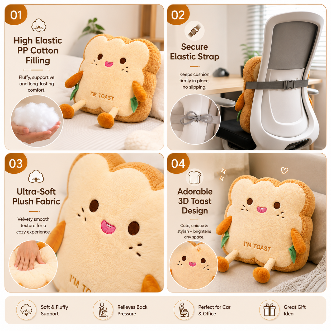 Toast Lumbar Support Cushion (Car & Office)