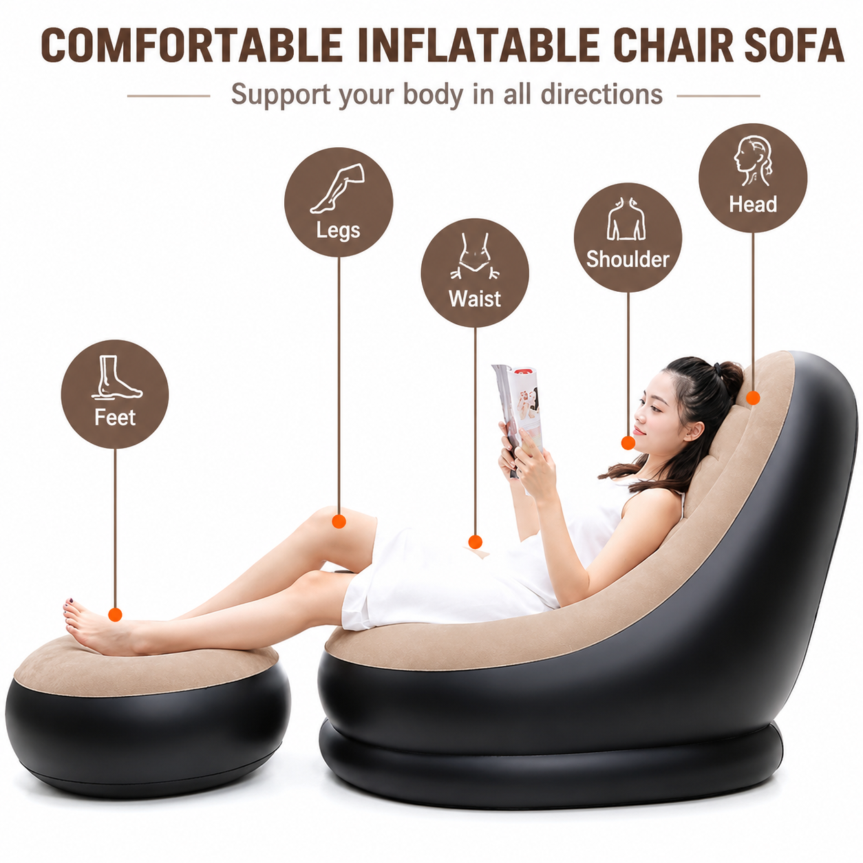 Inflatable Lounge Chair With Footrest With Pump