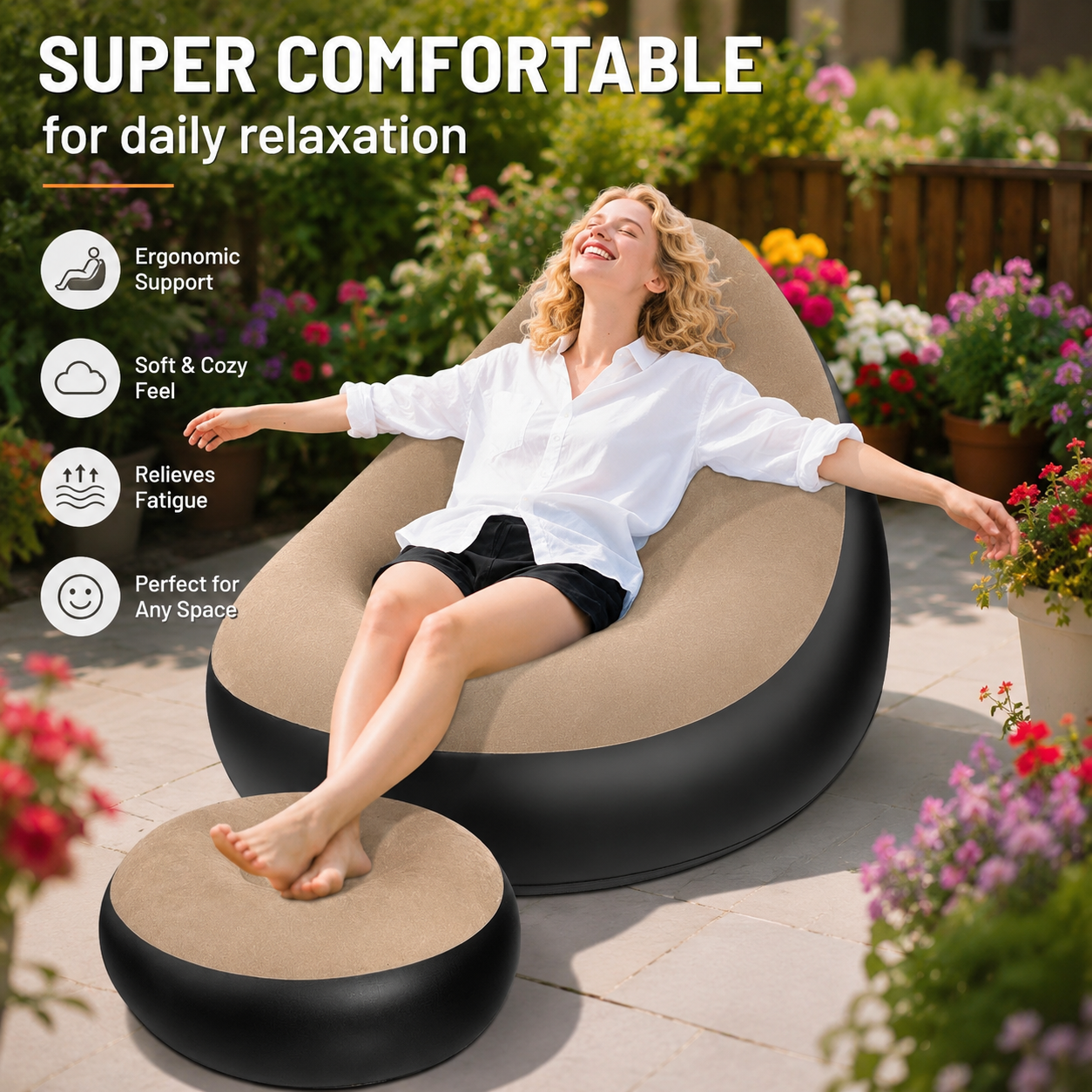 Inflatable Lounge Chair With Footrest With Pump