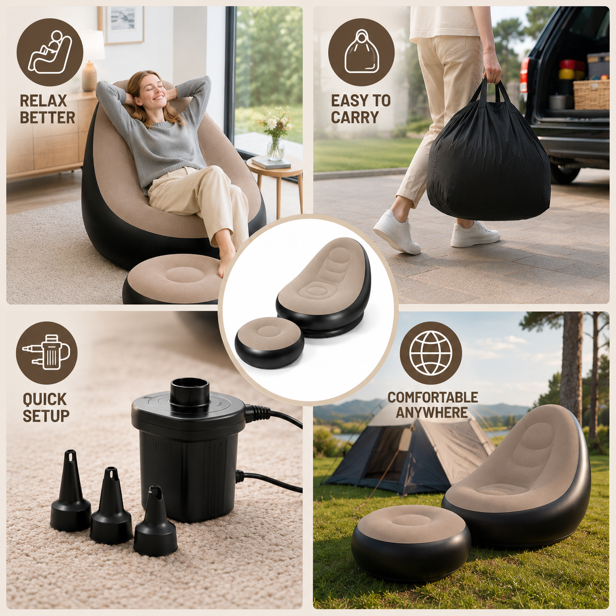 Inflatable Lounge Chair With Footrest With Pump