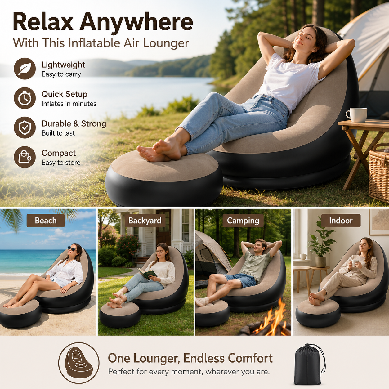 Inflatable Lounge Chair With Footrest With Pump