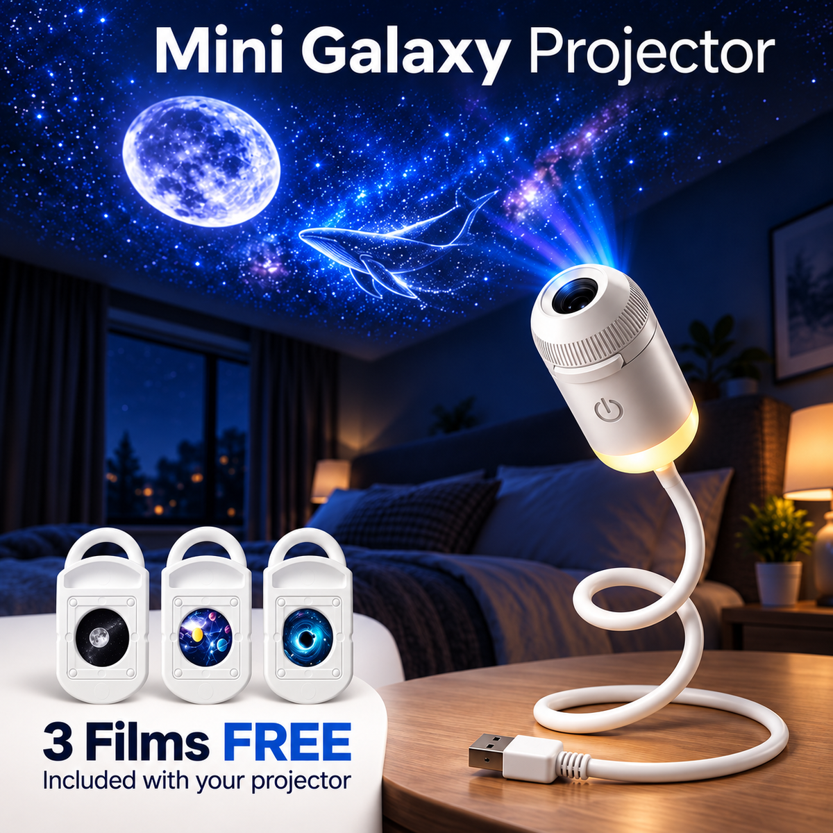 2 In 1 Mini Galaxy Projector (3 Films Included)