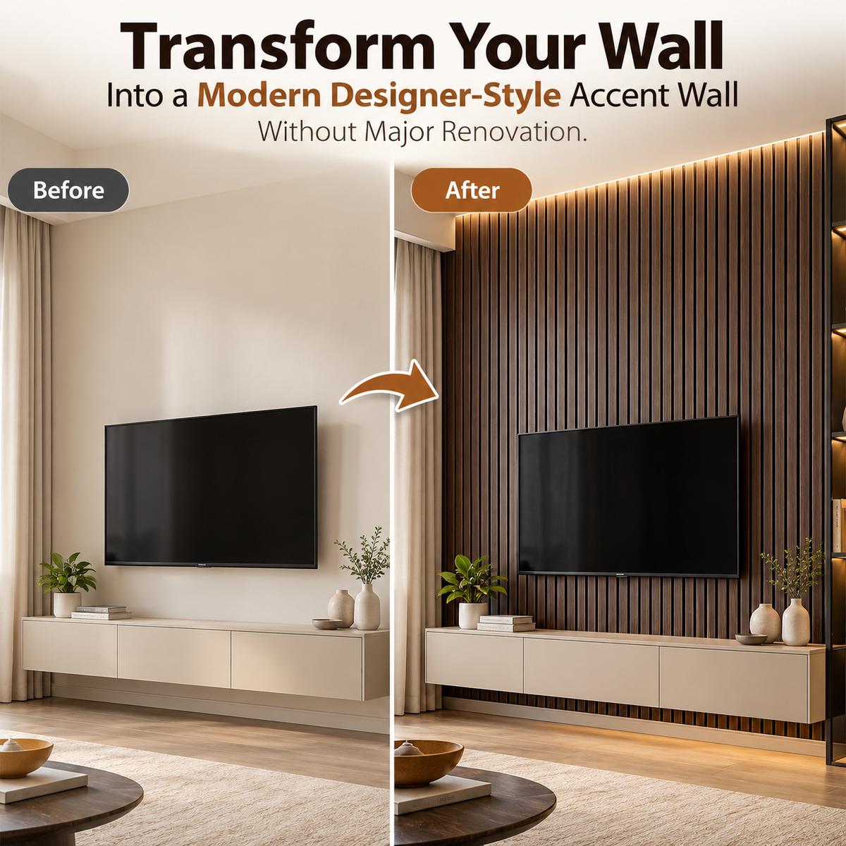 Peel & Stick 3D Wood Acoustic Wall Panel