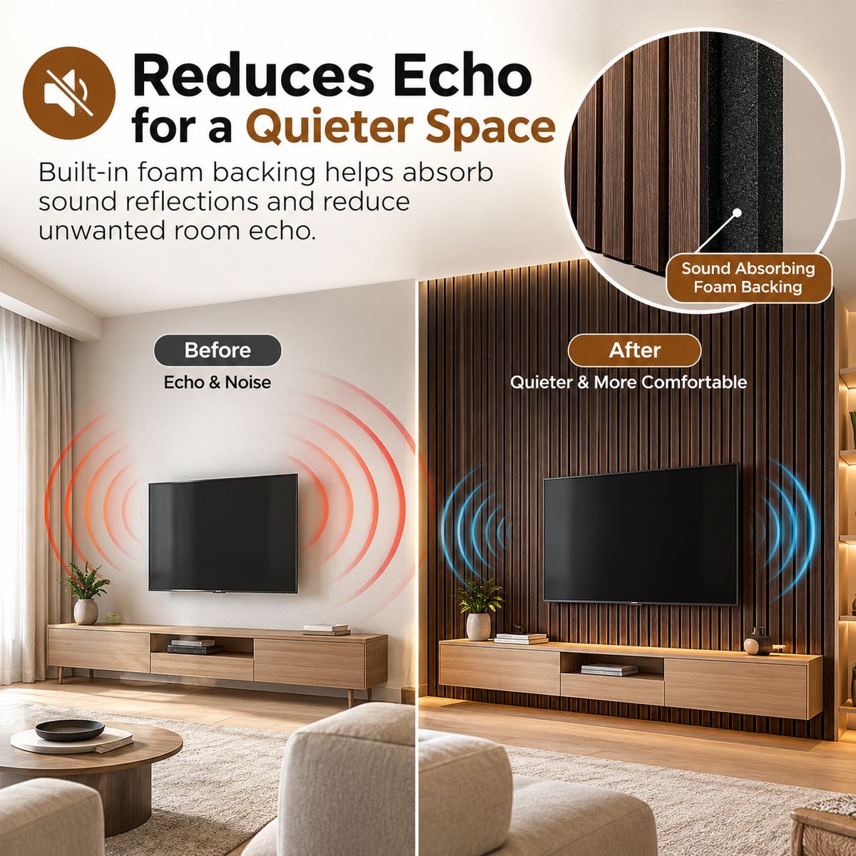 Peel & Stick 3D Wood Acoustic Wall Panel