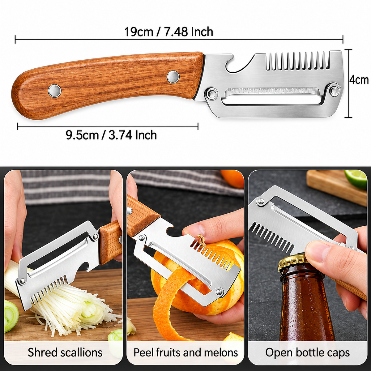 3-In-1 Vegetable Cutter/Slicer Knife With Bottle Opener