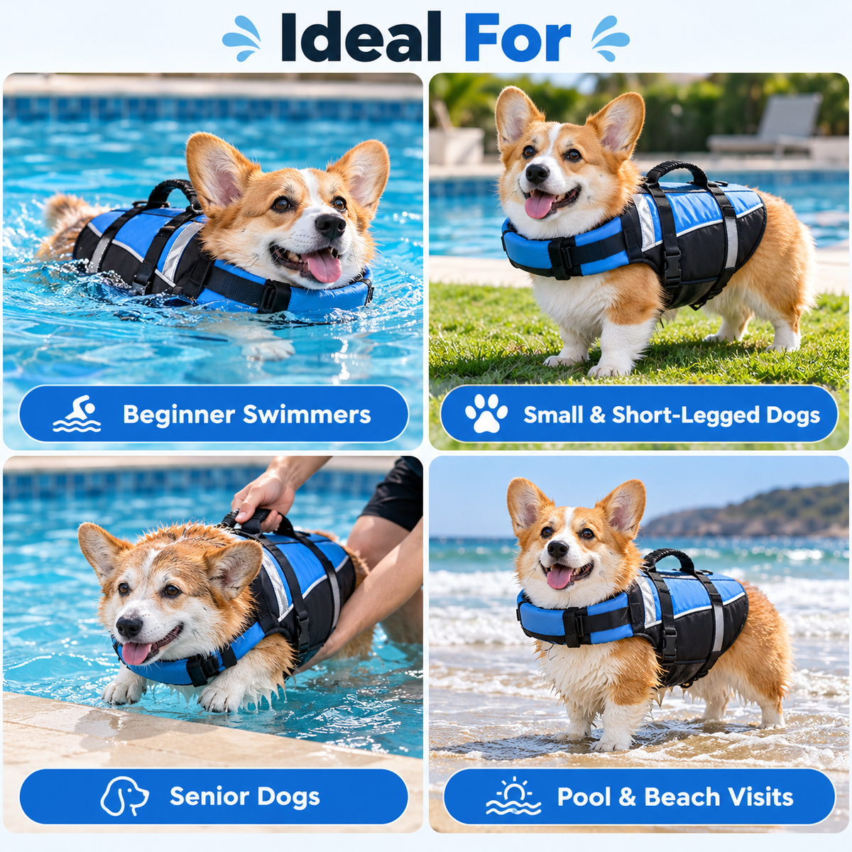 Dog Life Jacket with Chin Support & Rescue Handle