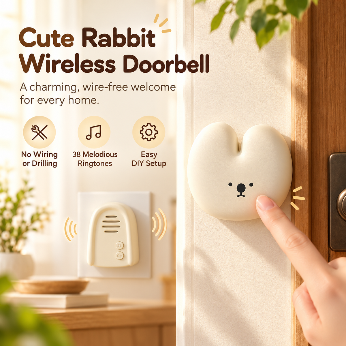 Cute Rabbit Wireless Doorbell – 38 Ringtones