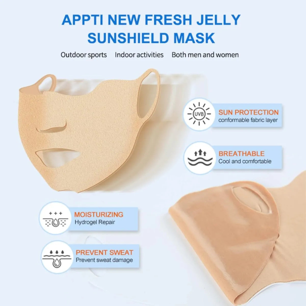 UPF 50++ Sunscreen Gel Face Mask - Unisex (Pack of 5)