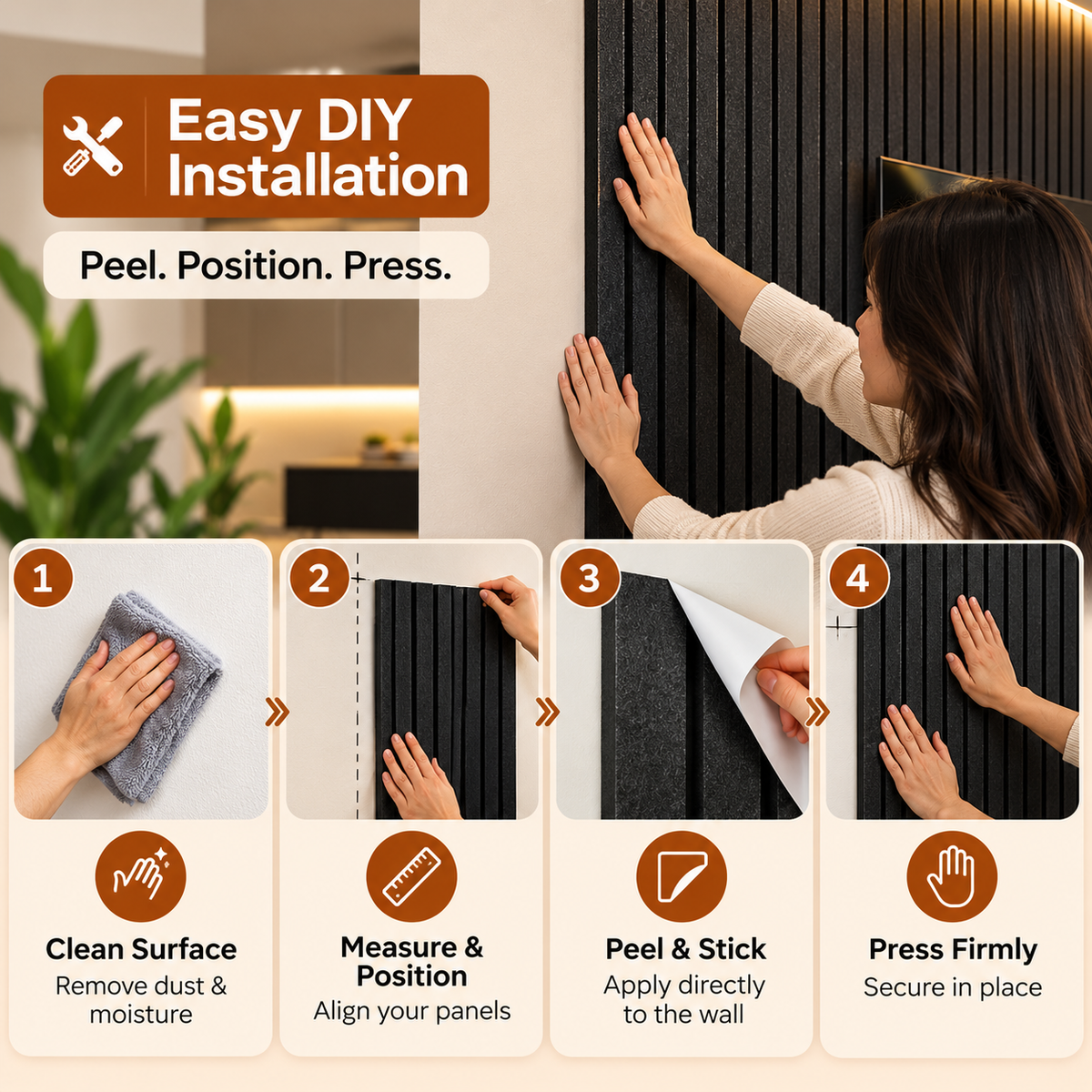 Self-Adhesive 3D Acoustic Wall Panels