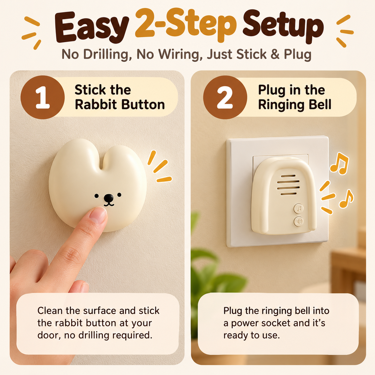 Cute Rabbit Wireless Doorbell – 38 Ringtones