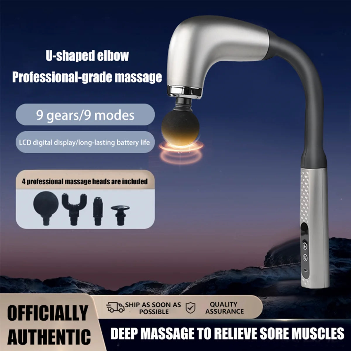U-Shaped Massager gun With 4 Head Attachment