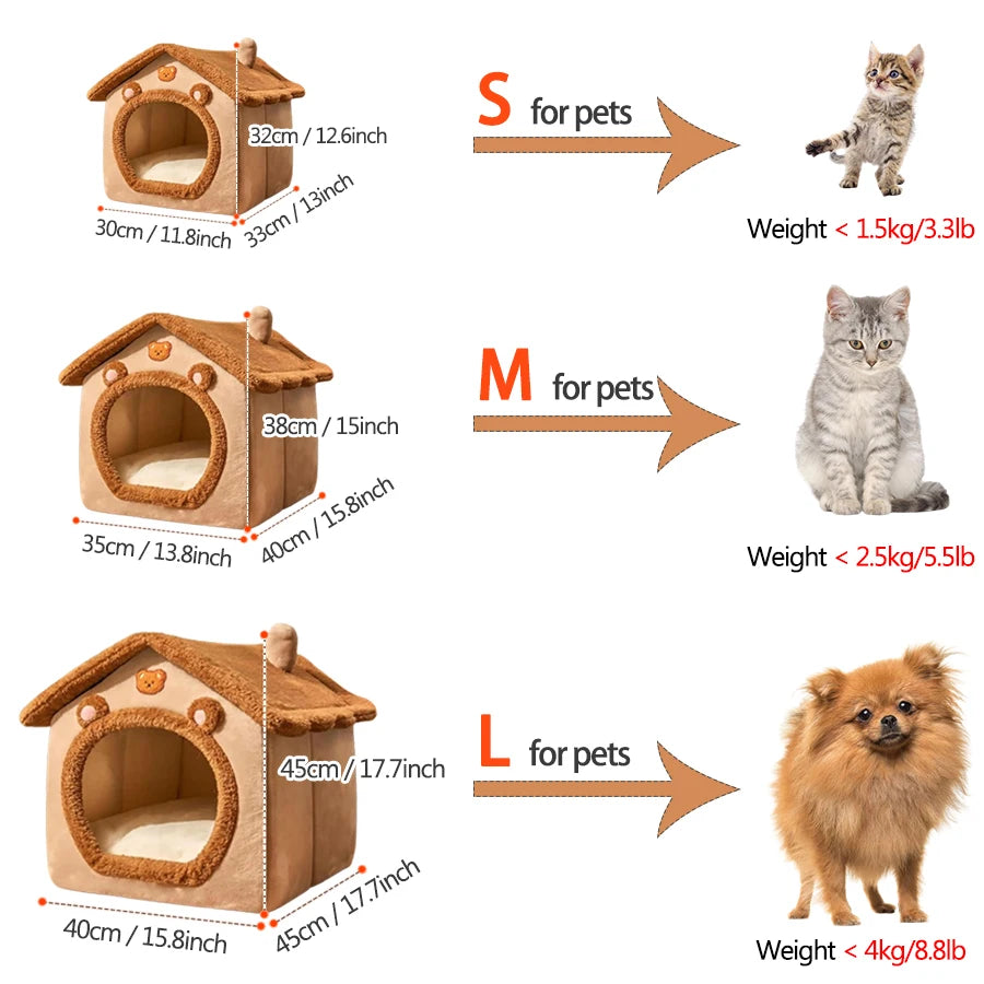 Pet House Bed with Secure Comfort Plush Cozy Space