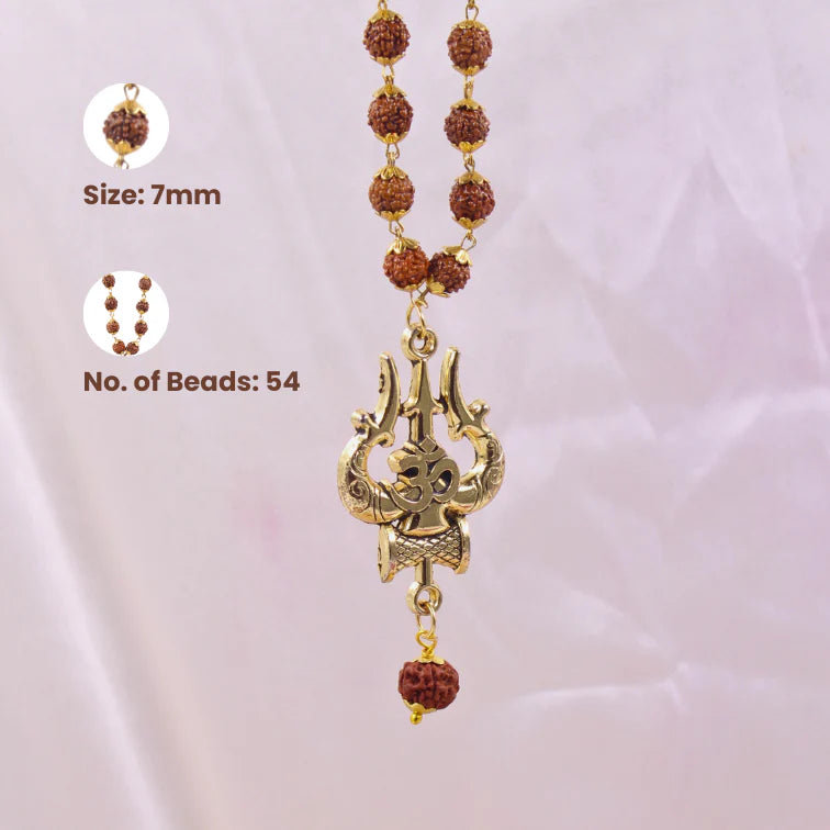 22Kt. Gold Plated OM Shiva Trishool Rudraksha Necklace 54 Beads