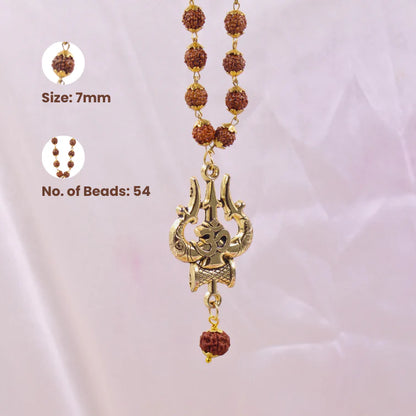 22Kt. Gold Plated OM Shiva Trishool Rudraksha Necklace 54 Beads