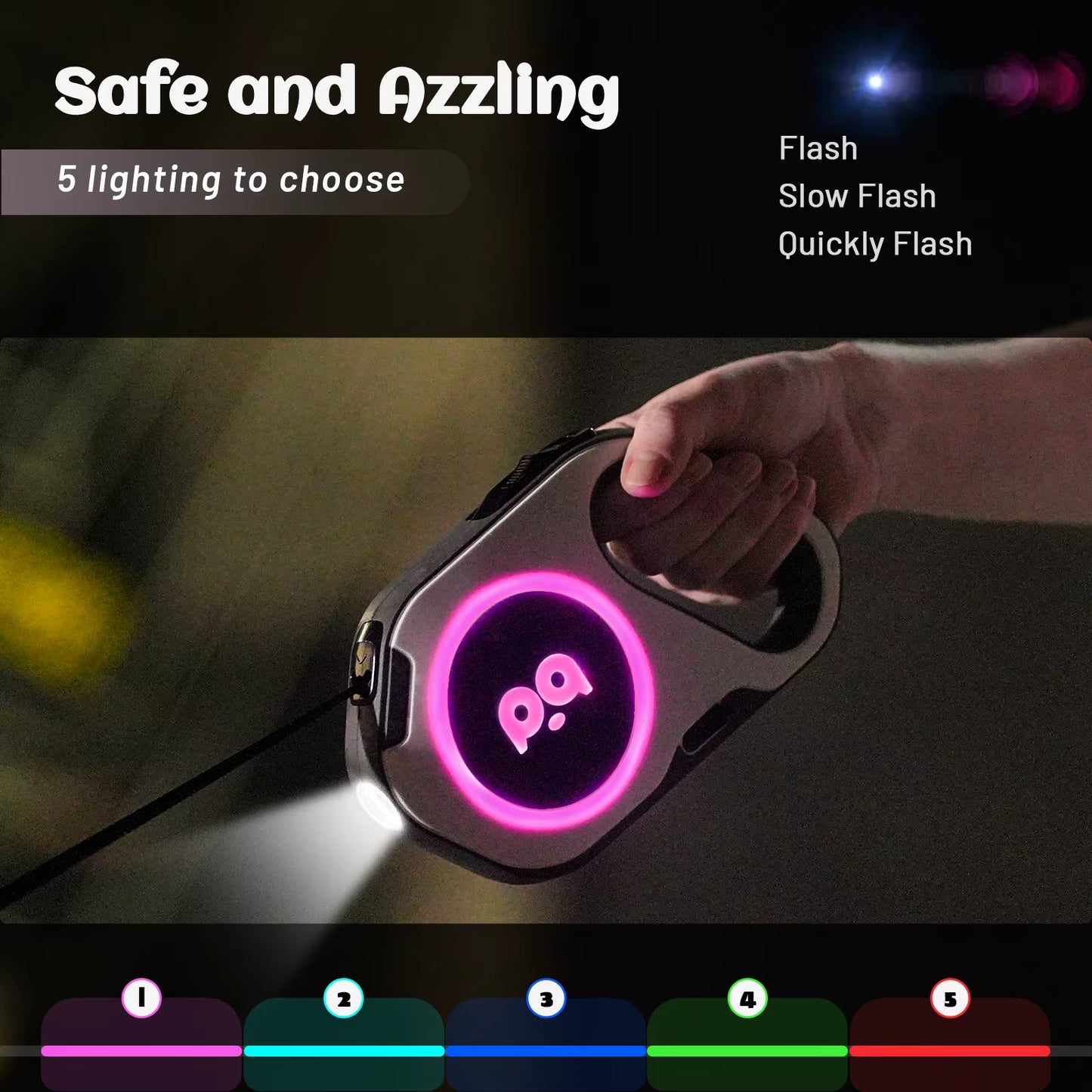 Retractable LED Dog Leash with Flashlight
