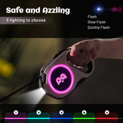 Retractable LED Dog Leash with Flashlight