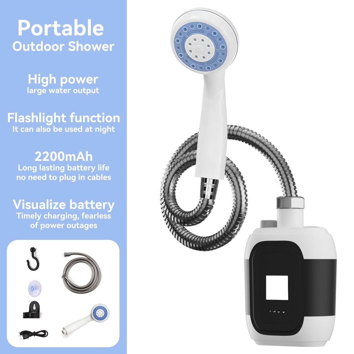 Rechargeable Portable Shower Head with Adjustable Pressure