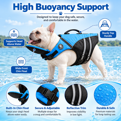 Dog Life Jacket with Chin Support & Rescue Handle