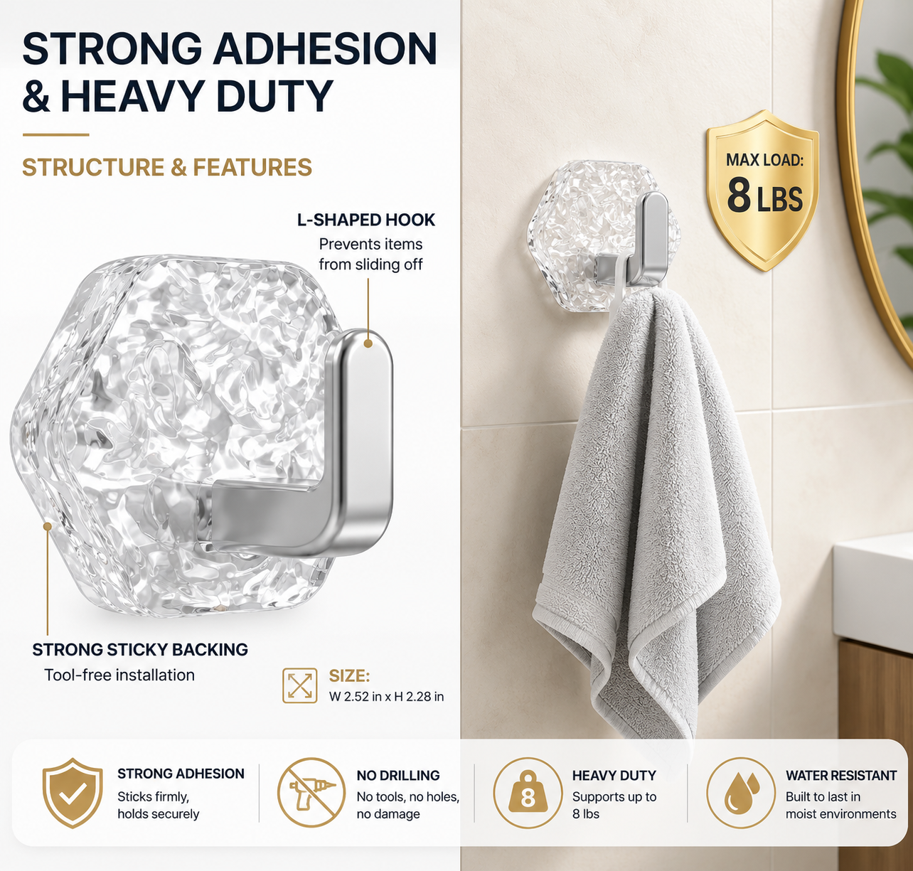 Water Ripple Hexagonal Adhesive Hook (Pack of 4)