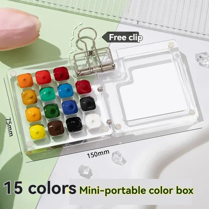Mini Wooden Water-Colour Paint Palette (15-Grid with clip)
