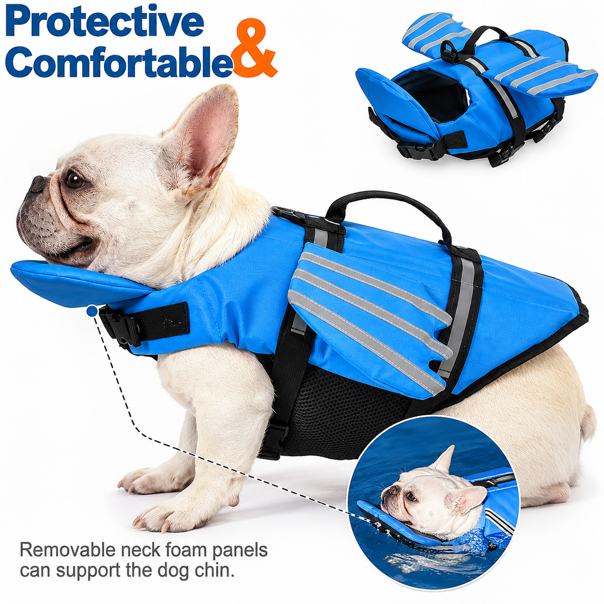 Dog Life Jacket with Chin Support & Rescue Handle