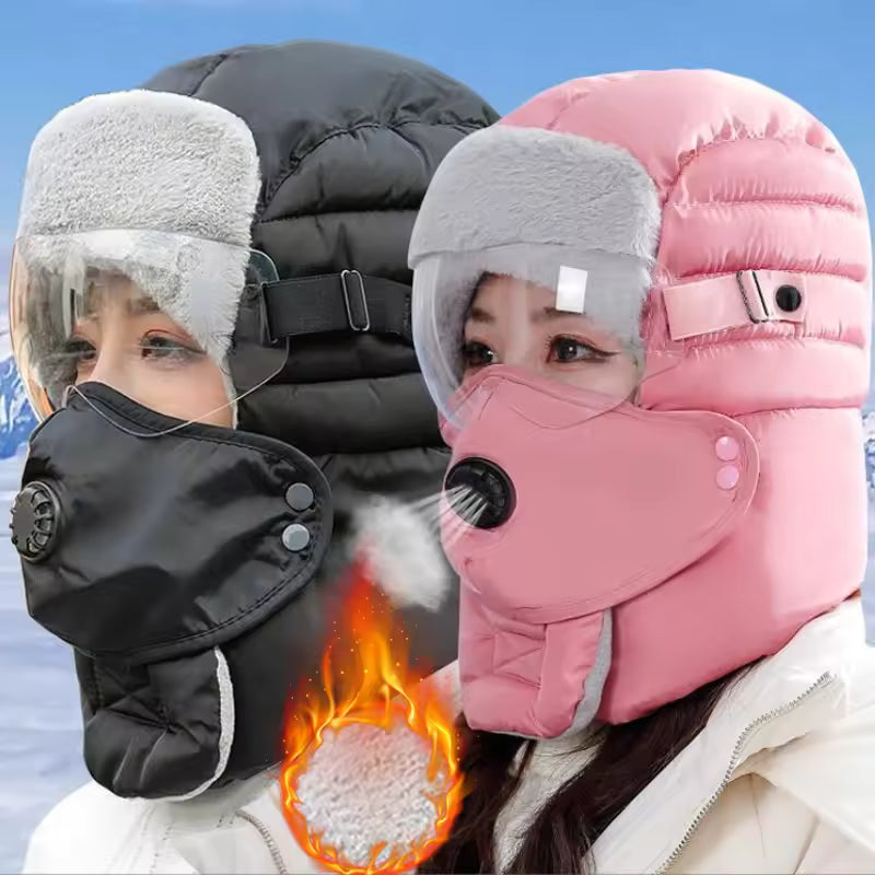 Winter Fur Face Mask With Goggles & Detachable Mask