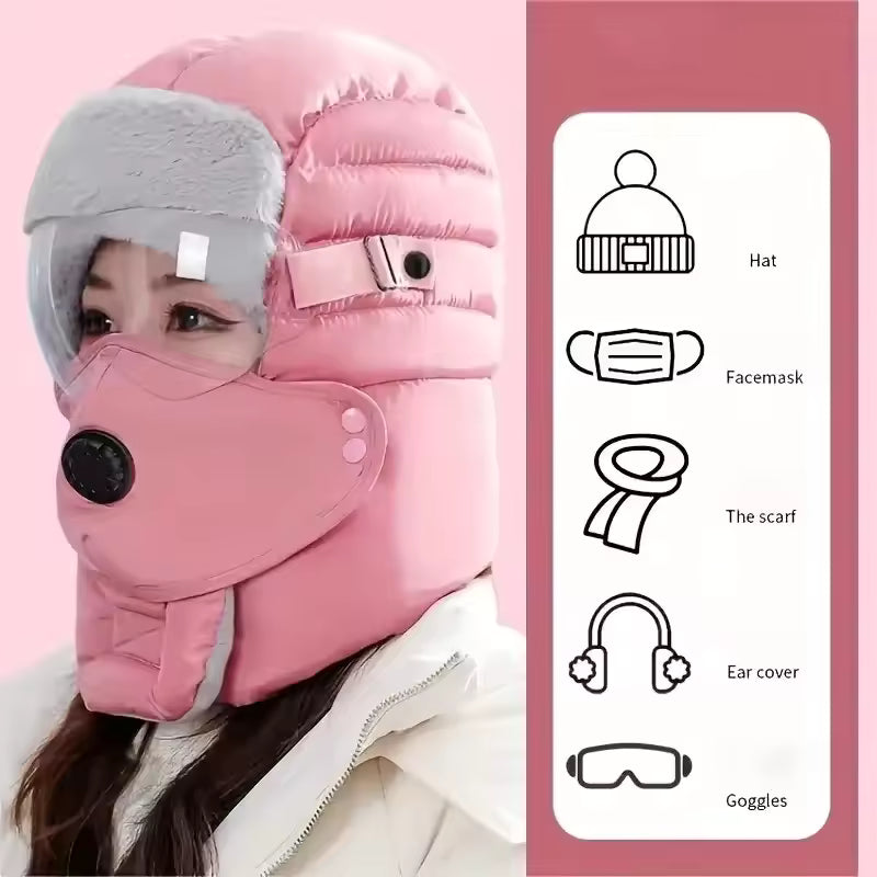 Winter Fur Face Mask With Goggles & Detachable Mask