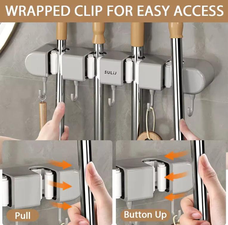 Suction Base Wall Mounted Mop Holder