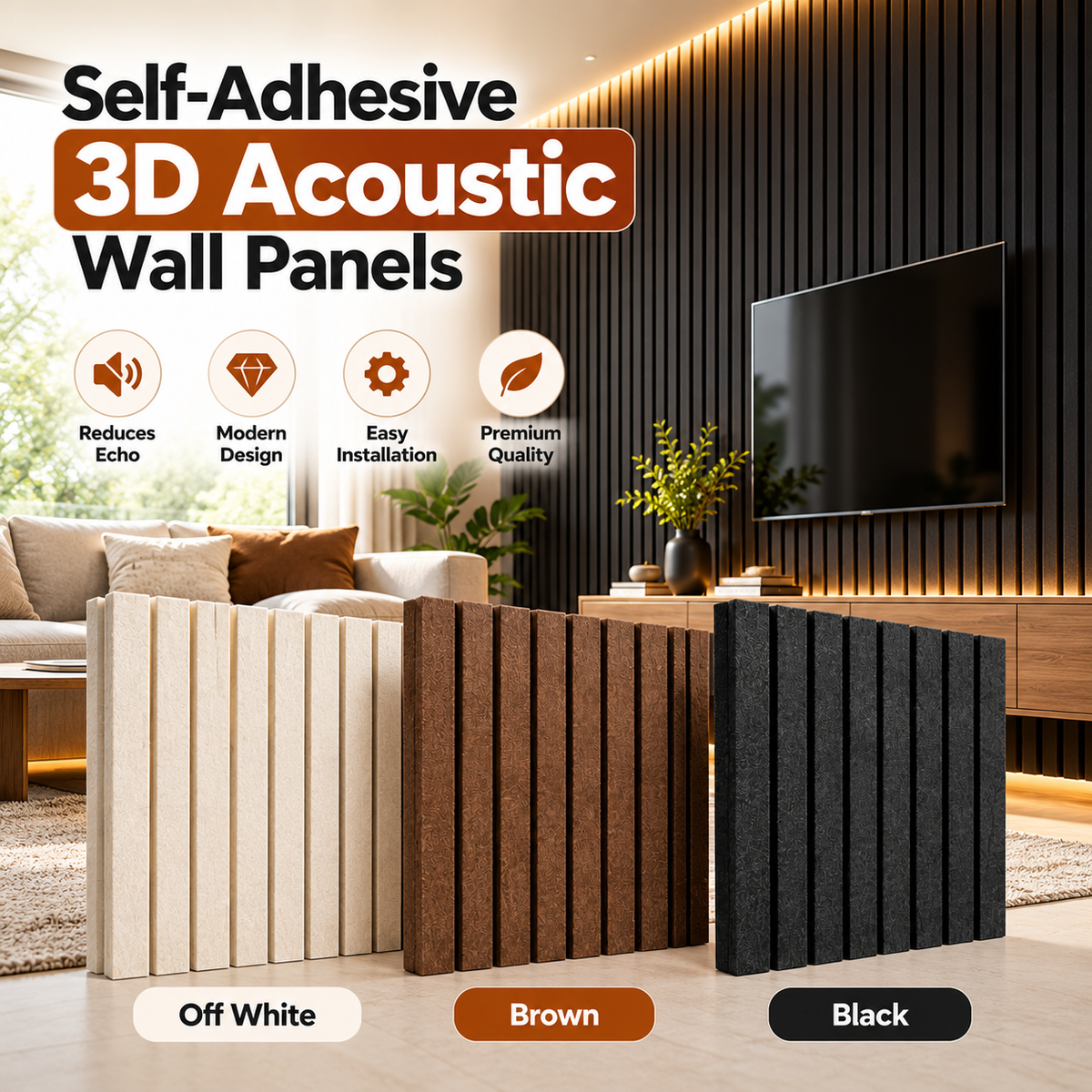 Self-Adhesive 3D Acoustic Wall Panels