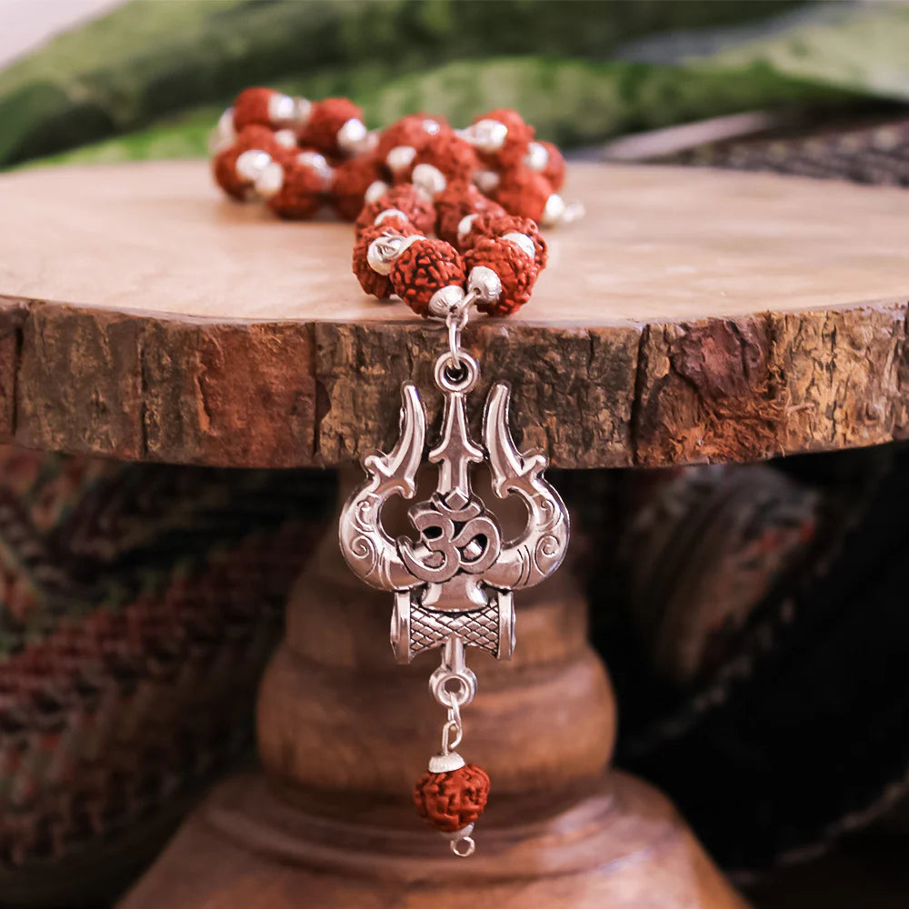 22Kt. Gold Plated OM Shiva Trishool Rudraksha Necklace 54 Beads