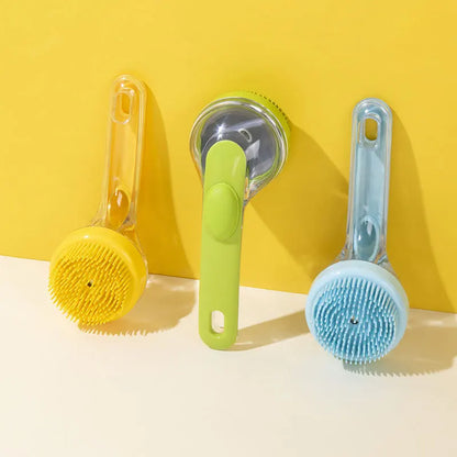 Pet Massager Soap Dispenser Brush With Handle