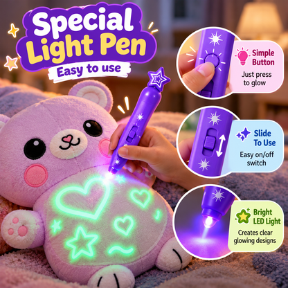 UV Light-Drawing Plush Animal Toy with Magical Pen